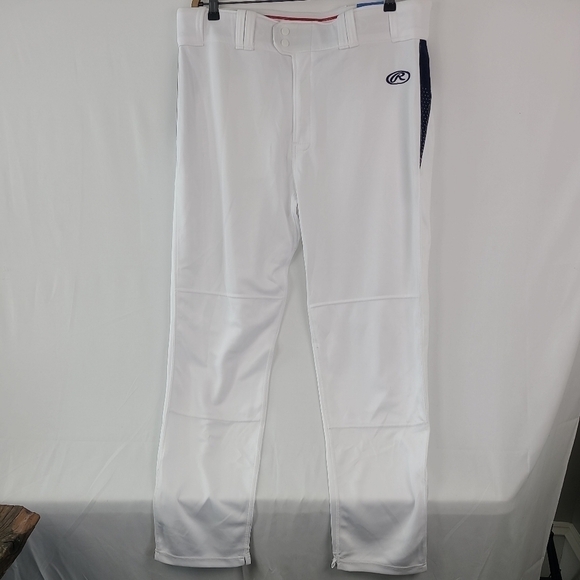 NEW Rawlings Men's Semi-Relaxed White Blue Baseball Pants Sz XL NWT - Picture 1 of 8